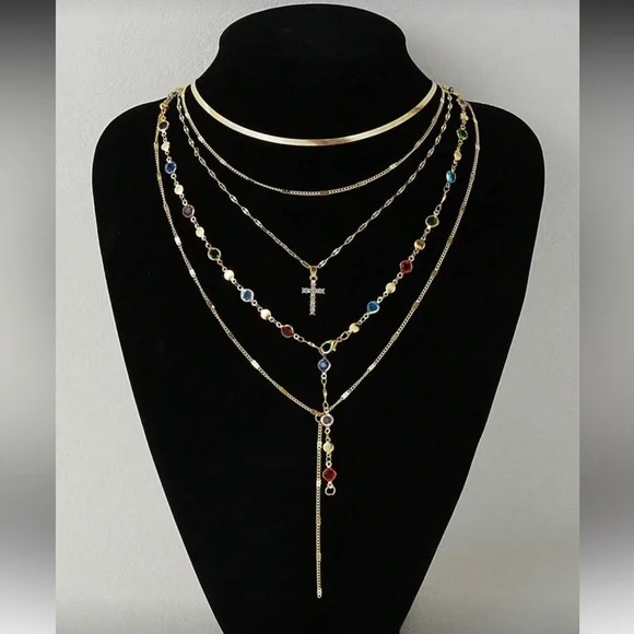 Gold Multi-Layer Necklace R39 - Picture 2 of 3